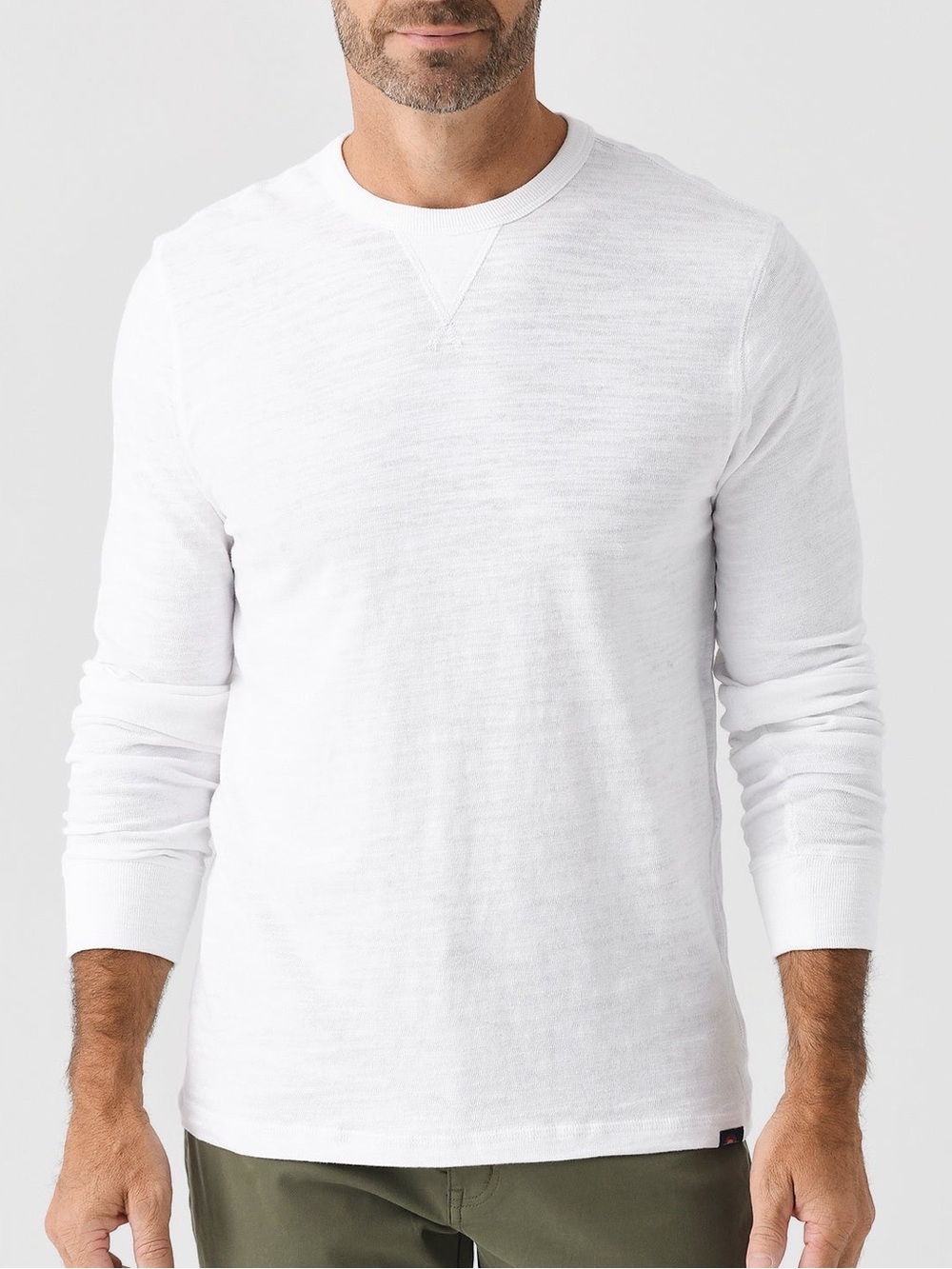 Faherty Sunwashed Organic Crew Long Sleeve in White Size Medium
